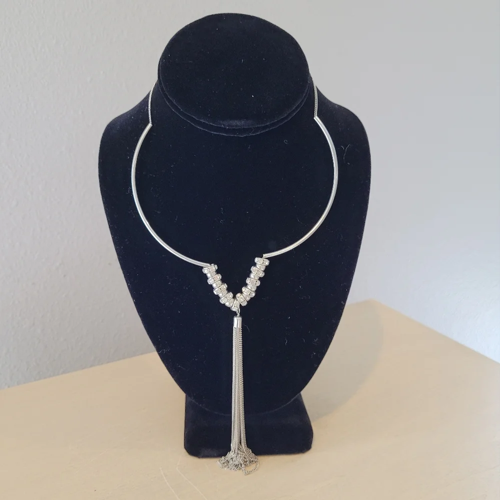 Unusual Silvertone Bolero-Rodeo choker with Long tassle Tail